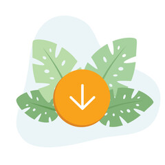 Obraz premium Arrow down flat design vector Illustration Icon decorated with leaves for web use for download, down, direction.