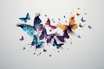 Fototapeta na wymiar many colorful butterflies watercolor, generative AI