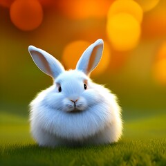 Fototapeta premium White Easter Bunny Rabbit On Green Grass For Holiday Generative AI Background