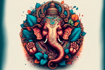 Celebrate lord ganesha festival isolated image Seamless floral pattern with flowers on dark Generative AI - obrazy, fototapety, plakaty