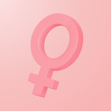 Female gender symbol icon isolated on pink background. 3D Vector Illustration.
