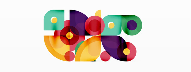Colorful round shapes, circles and triangles background. Minimal geometric template for wallpaper, banner, presentation
