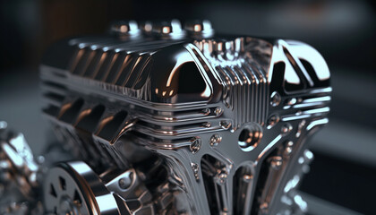 Shiny chrome motorcycle engine block, generative Ai
