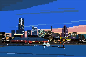 横浜港とビル街の美しい夕景