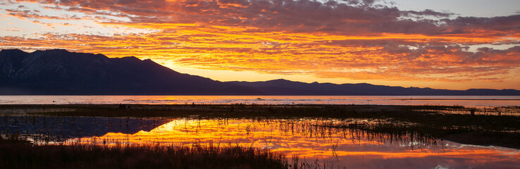 Epic Glowing Golden Summer Sunset Seen from Keys Beach, South Lake Tahoe, California