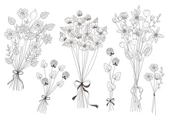 ナチュラルな草花のブーケ 線画