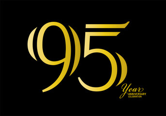 95 years anniversary celebration logotype gold color vector, 95th birthday logo,95 number, anniversary year banner, anniversary design elements for invitation card and poster. number design vector - obrazy, fototapety, plakaty