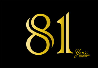 81 years anniversary celebration logotype gold color vector, 81th birthday logo,81 number, anniversary year banner, anniversary design elements for invitation card and poster. number design vector