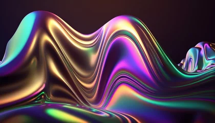 Vlies Fototapete Fraktale Wellen Abstract fluid iridescent holographic neon curved wave in motion colorful background 3d render. Gradient design elements for backgrounds, banners, wallpapers, posters, and covers. AI-Generated