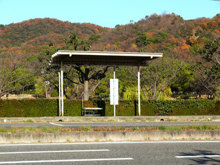 公園前のバス停。
The bus stop in front of the sports and forest park.