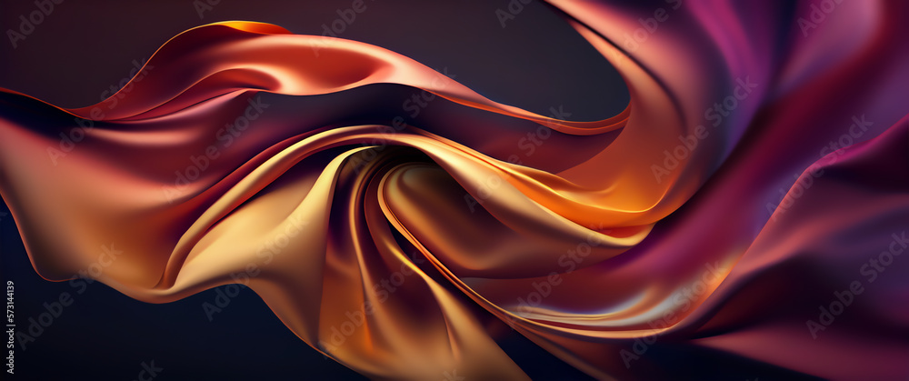 Wall mural abstract background with 3d wave bright gold and purple gradient silk fabric