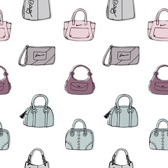 Woman Bags Seamless Pattern. Background with women handbag fashion accessories