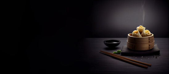 dumplings in the hot plate realistic 3D, product showcase for food photography generative ai