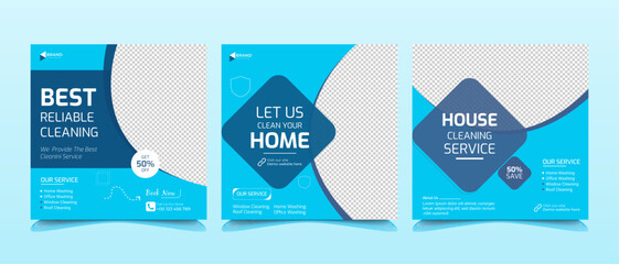 Cleaning service social media set template.