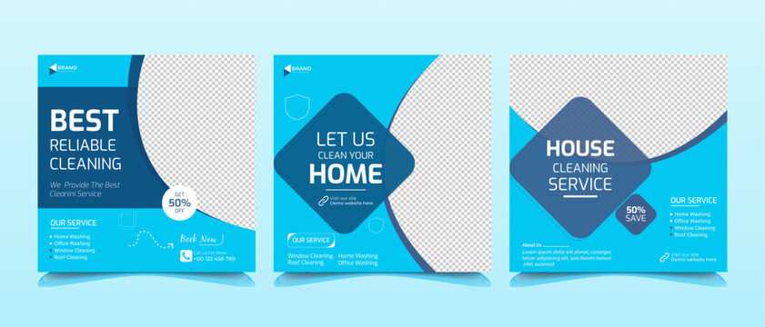 Cleaning service social media set template.