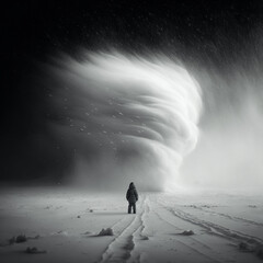 Person in a blizzard - obrazy, fototapety, plakaty