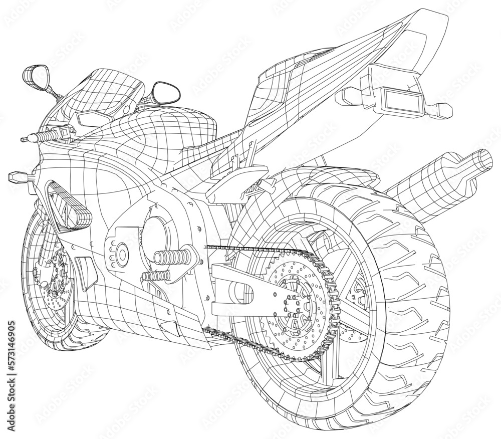 Wall mural Motorbike on white background. Hand drawn sketch classic motorcycle. Vector illustration design concept