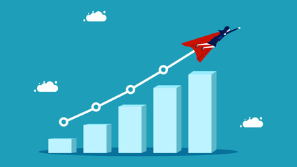returns or business growth. Profit increase or progression concept. Businesswoman hero on growth bar chart. Finance and investment concept. vector illustration