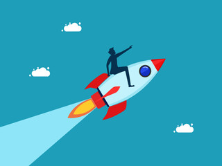 Fototapeta na wymiar The direction leader of the business organization. Commitment and optimization for growth. man riding a rocket to success vector