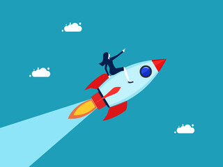 Fototapeta na wymiar direction leader of the business organization. Commitment and optimization for growth. Businesswoman riding a rocket to success vector