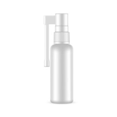 Plastic Throat Spray Bottle Mockup, Isolated on White Background. Vector Illustration