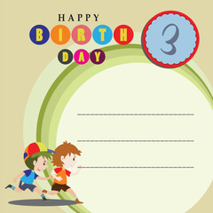 Happy birthday greeting cards, invitations for birthday with cartoon character and blank space area, and icon birthday. Colorful background and landscape background 