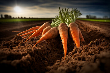fresh carrots on a field
