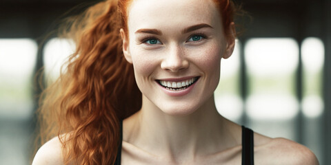 Fototapeta na wymiar Headshot of a happy, carefree red headed young woman