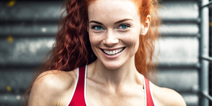 Happy, Carefree Fit Red Headed Young Woman