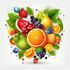 Fruits set, white background, vector illustration, Made by AI,Artificial intelligence