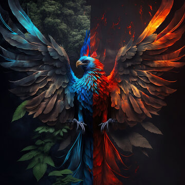 blue and red phoenix