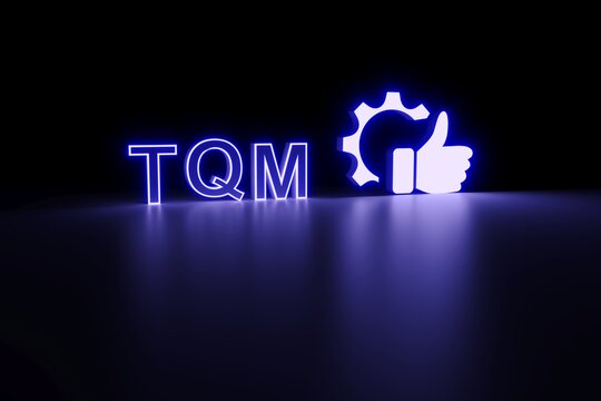 TQM neon concept self illumination background 3D illustration