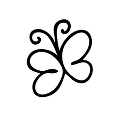 One continuous line butterfly doodle drawing. Beautiful flying moth for tee, stickers, logo. Isolated vector illustration for decor and design.