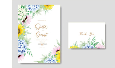 Fototapeta na wymiar Beautiful watercolor Floral Hydrangea wedding invitation Card Template