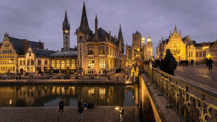 Famous architecture and cityscape in Gent, Belgium in January 2023
