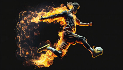 Fototapeta na wymiar footballer on fire