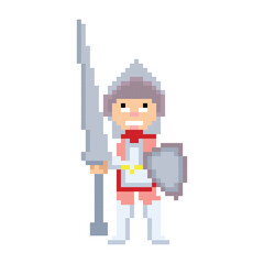 Knight cartoon character in pixel art style. pixel art warrior