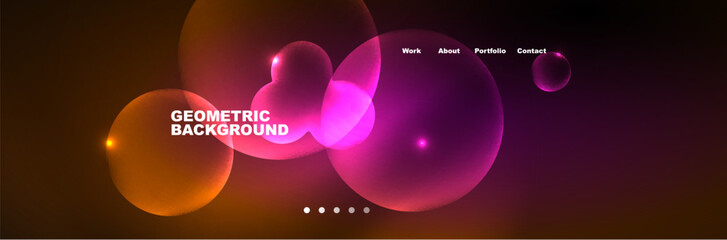 Shiny neon circles and bubbles, dark abstract background with blurred magic neon light, wallpaper design