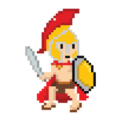 Knight cartoon character in pixel art style. pixel art warrior