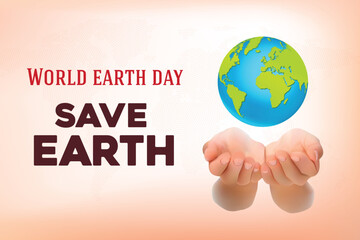World Earth Day Banner Concept. 3D Vector Illustration of two open hands saving Planet Earth. Save Environment or Save Green concept.