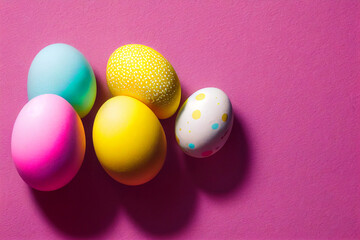colorful easter eggs with pink background