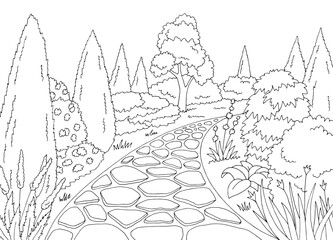 Garden graphic black white landscape sketch illustration vector 