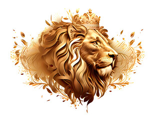 Magnificent lion with golden crown Generative AI Illustration