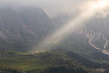 Sun ray light in the mountains
