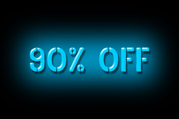 90 percent off. Neon sign isolated on a black background. Trade. Business. Discounts. Seasonal discounts. Design element