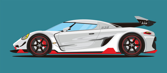 Sport car side view in white color and red ornament vector