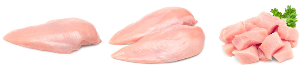 Raw chicken fillet isolated on white background. clipping path