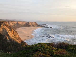 sunset over the Pacific Ocean, sunset at Half Moon Bay State Beach, golden sunset over the ocean