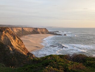 sunset over the Pacific Ocean, sunset at Half Moon Bay State Beach, golden sunset over the ocean