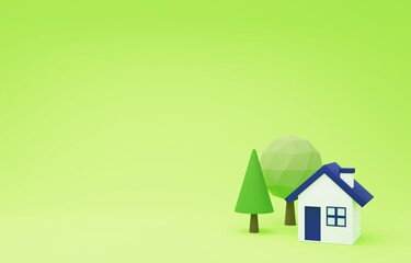 3D素材_かわいい家と木